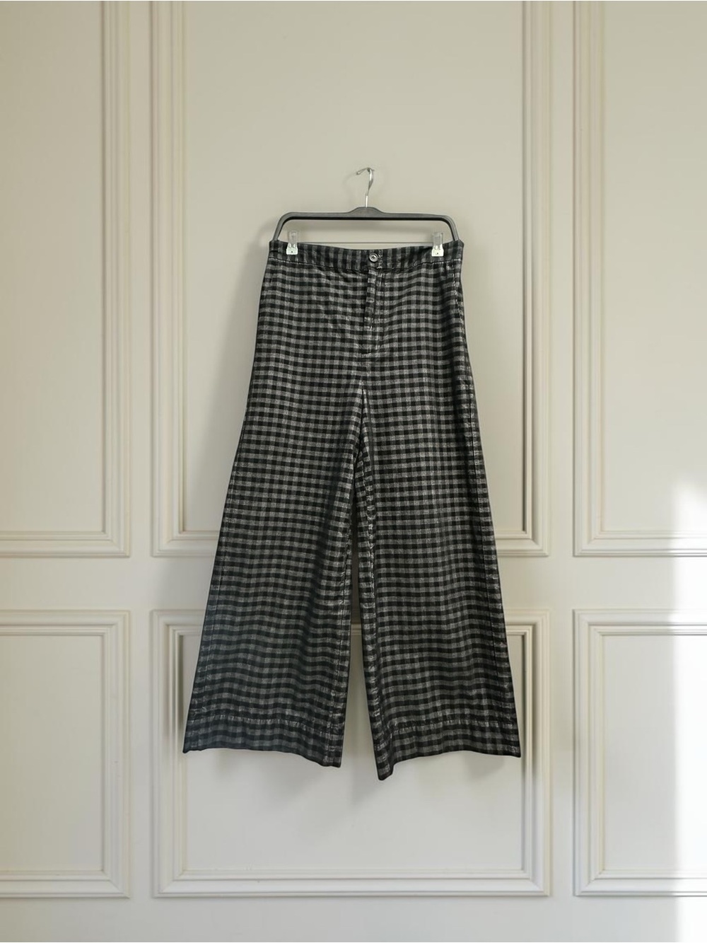 Madewell Checkered High Rise Wide Leg Pants. Gray/Black. Size: Medium